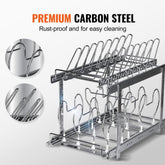 Pan and Pot Rack, 2-Tier Expandable Pull Out Under Cabinet Organizer, Cookie Sheet Baking Pans Tray Racks, Adjustable Wire Dividers, Steel Lid Holder for Kitchen Cabinet & Pantry Storage, 12"W